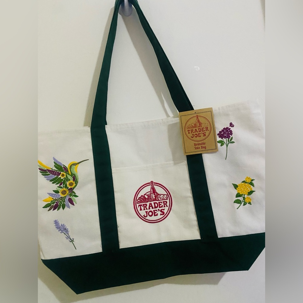 NWT Embroidered Trader Joe’s Canvas Tote | Boho Reusable Market Bag | Gift Idea